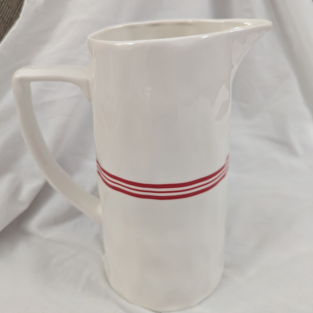 Nautical White Pitcher with Red Stripes - Picture 2 of 3